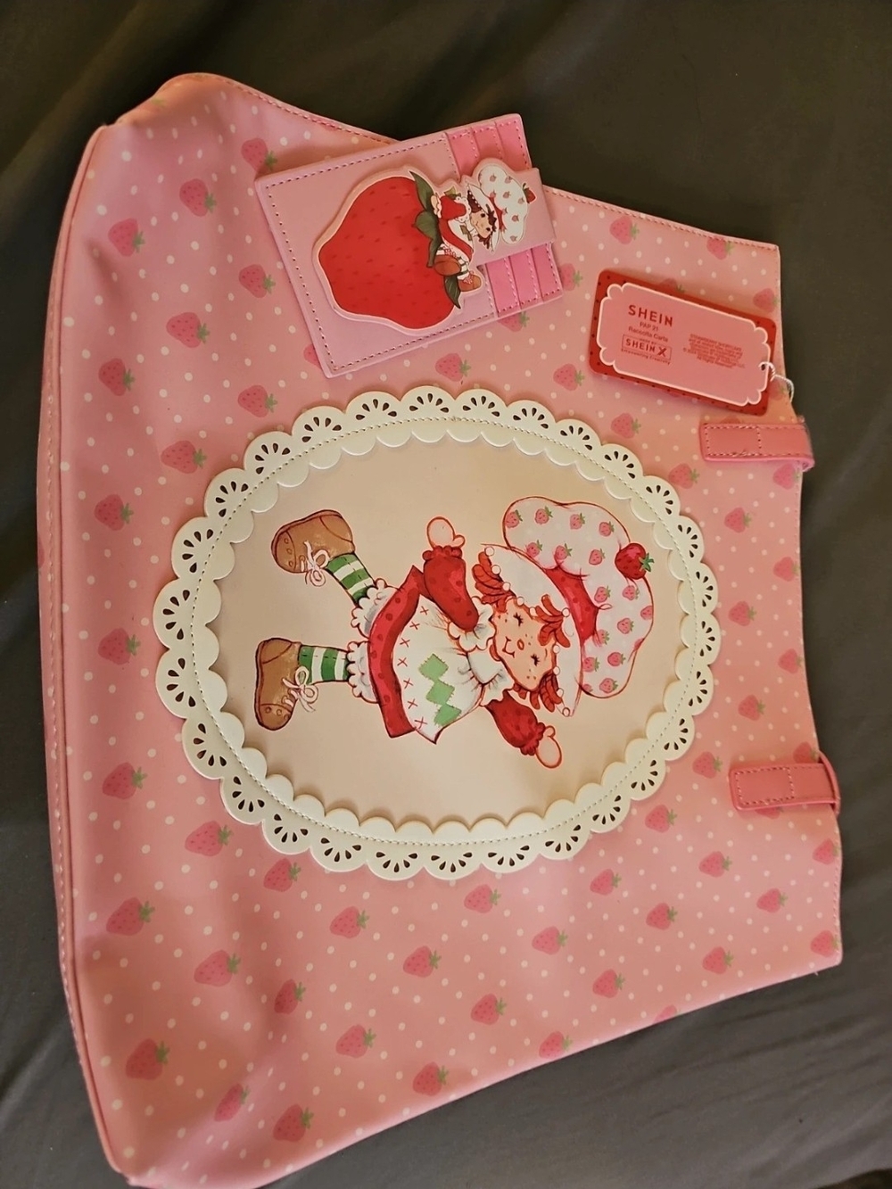 SHEIN Pink Strawberry Shortcake Character Tote Bag